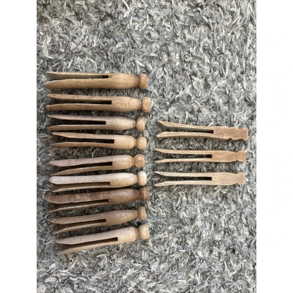 Vintage Collection of Carved Wood Clothes Pins Pin 1920 1930-lot Of 12 -3 Styles